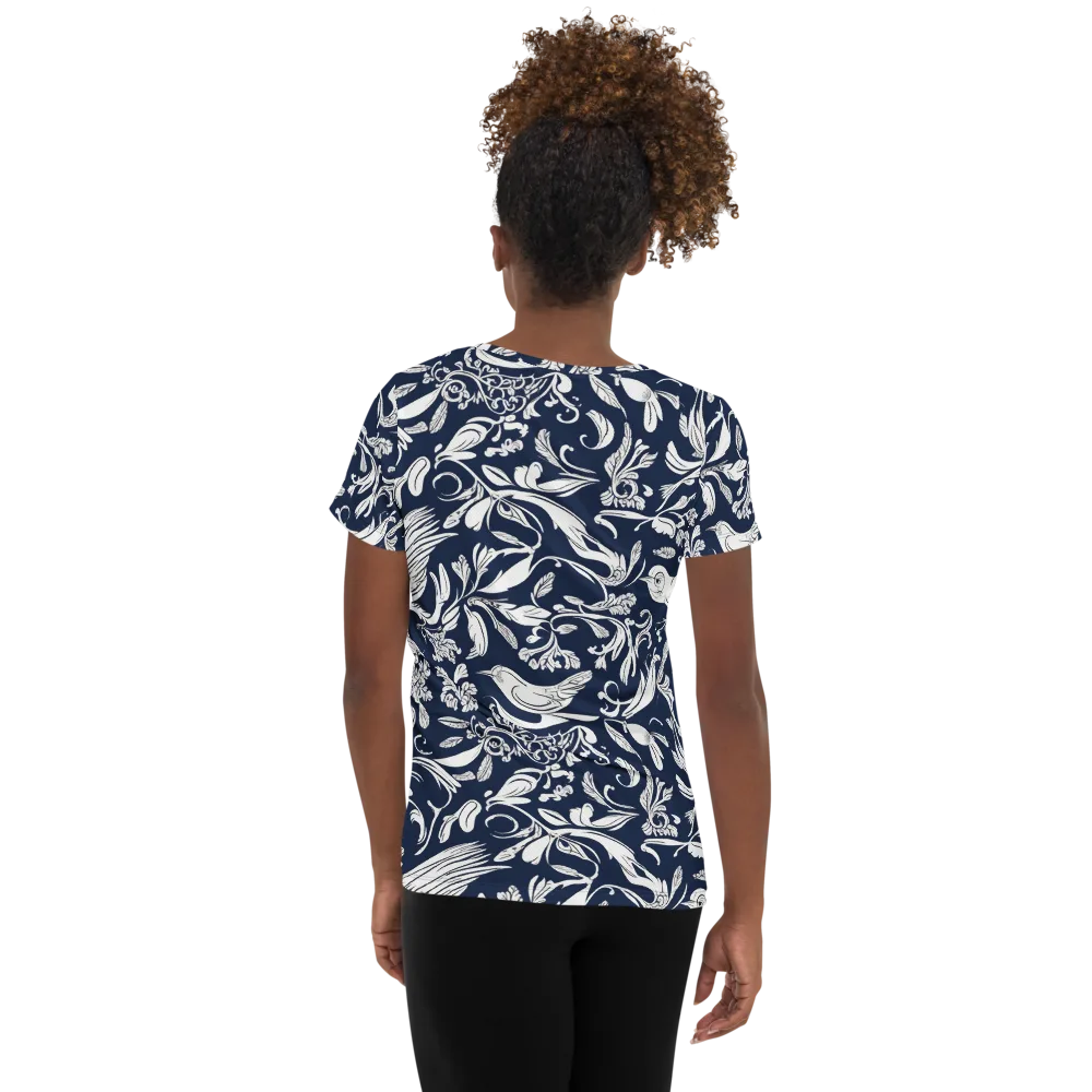 Navy Aviary on Women's Athletic T-Shirt — Back