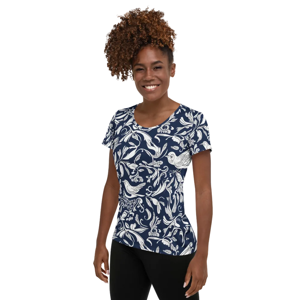 Navy Aviary on Women's Athletic T-Shirt — Left