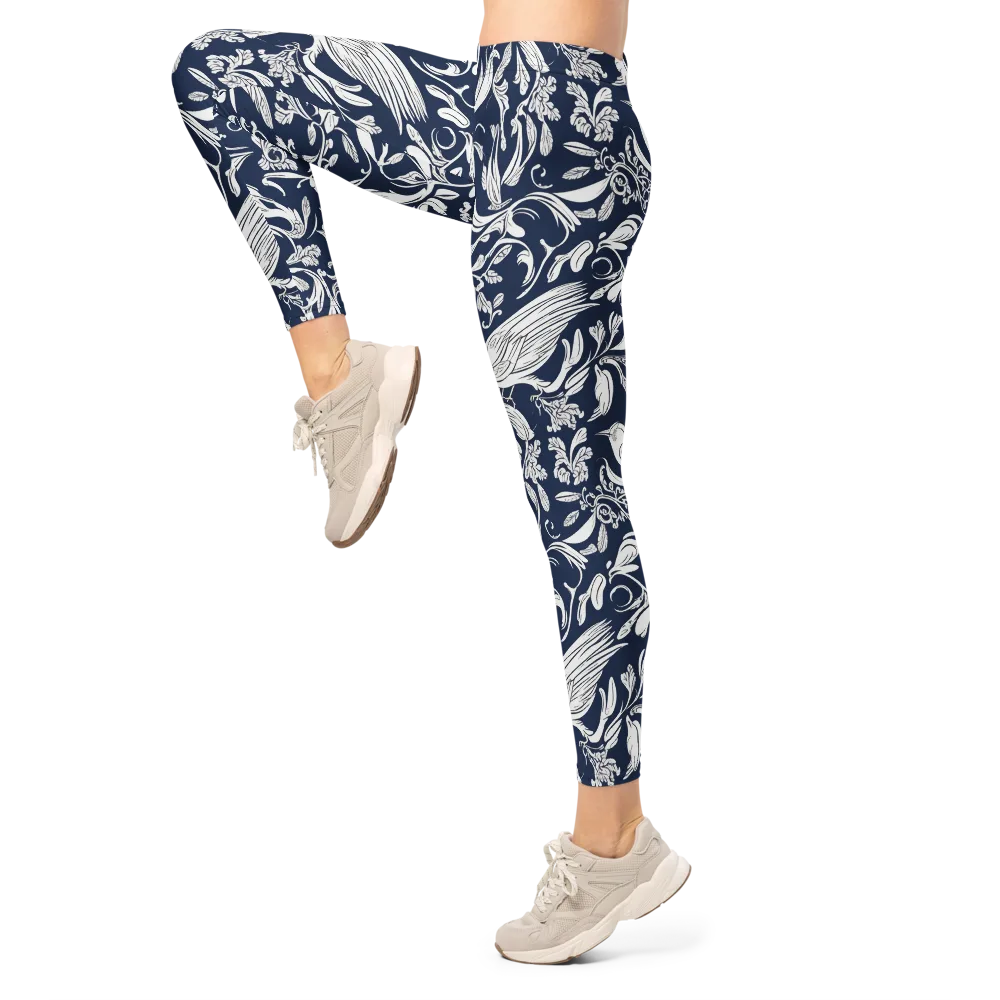 Navy Aviary on Leggings — Left