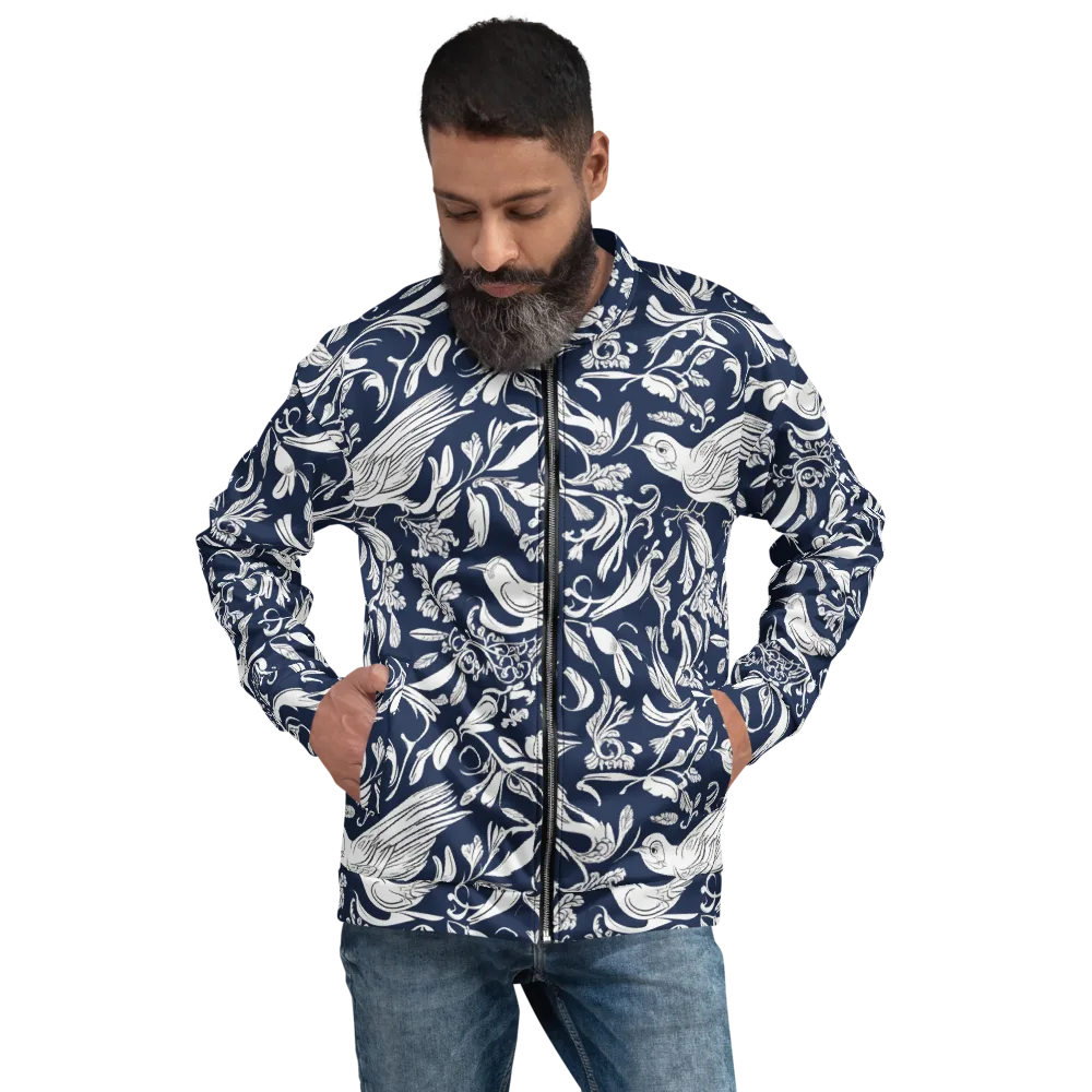 Navy Aviary on Bomber Jacket — Front