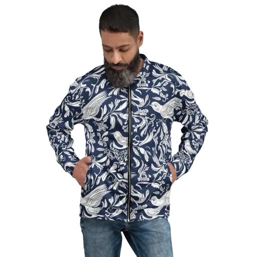 Navy Aviary on a Bomber Jacket