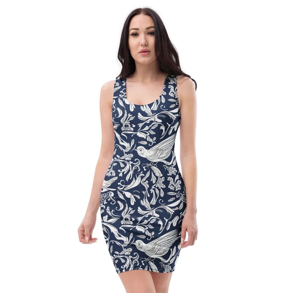 Navy Aviary on Bodycon Dress — Front