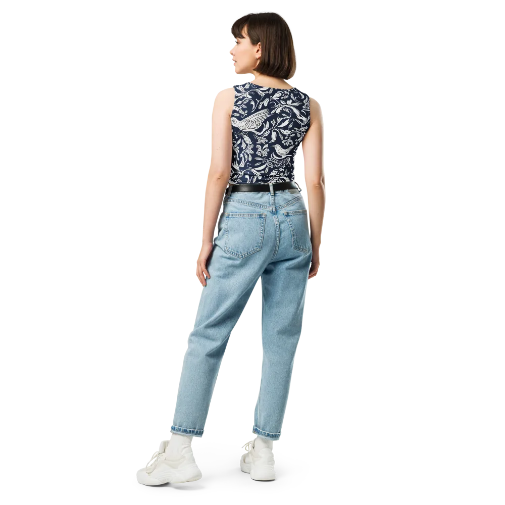 Navy Aviary on Crop Top — Back
