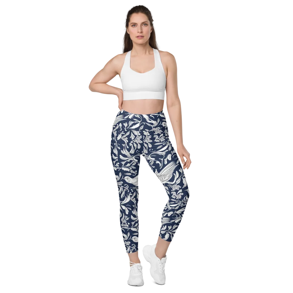 Navy Aviary on Leggings with Pockets — Front