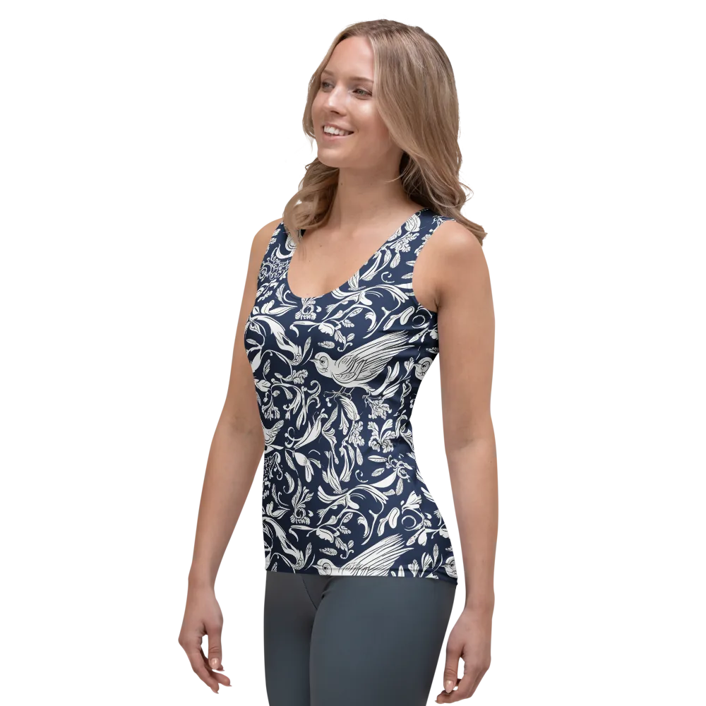 Navy Aviary on Women's Tank Top — Left Front