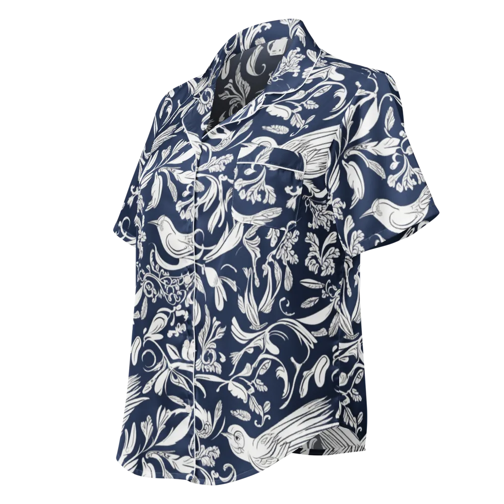 Navy Aviary on Women's Short Sleeve Pajama Top — Left Front