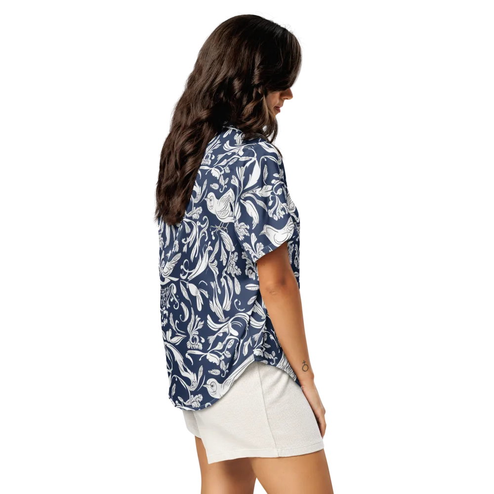Navy Aviary on Women's Short Sleeve Pajama Top — Right Back