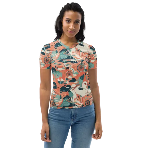 Bicycle Lagoon on a Women's Crew Neck T-Shirt