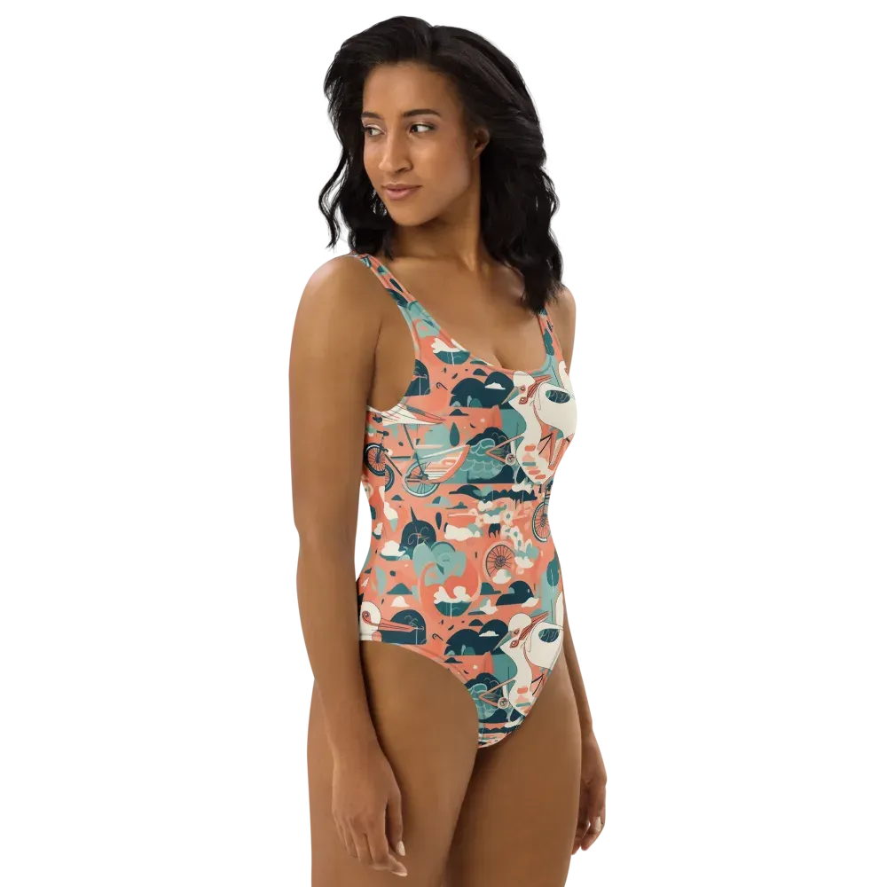 Bicycle Lagoon on One-Piece Swimsuit — Right