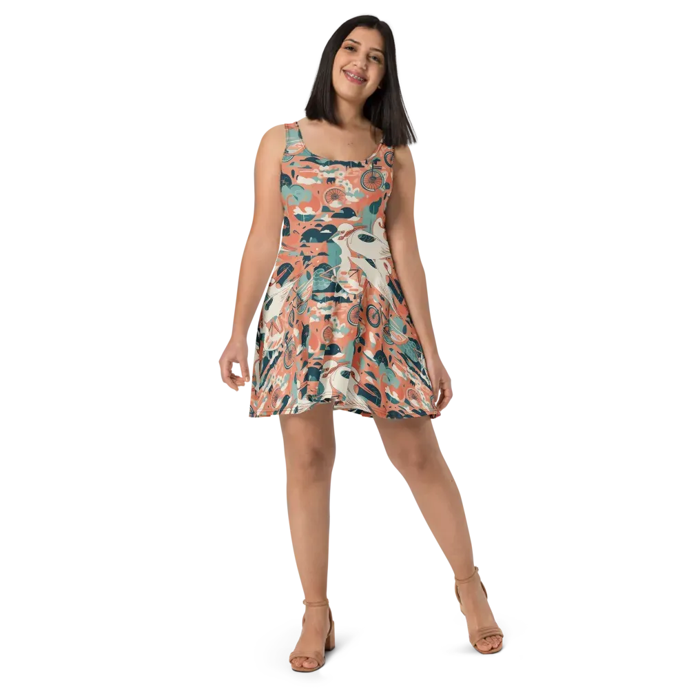 Bicycle Lagoon on Skater Dress — Front
