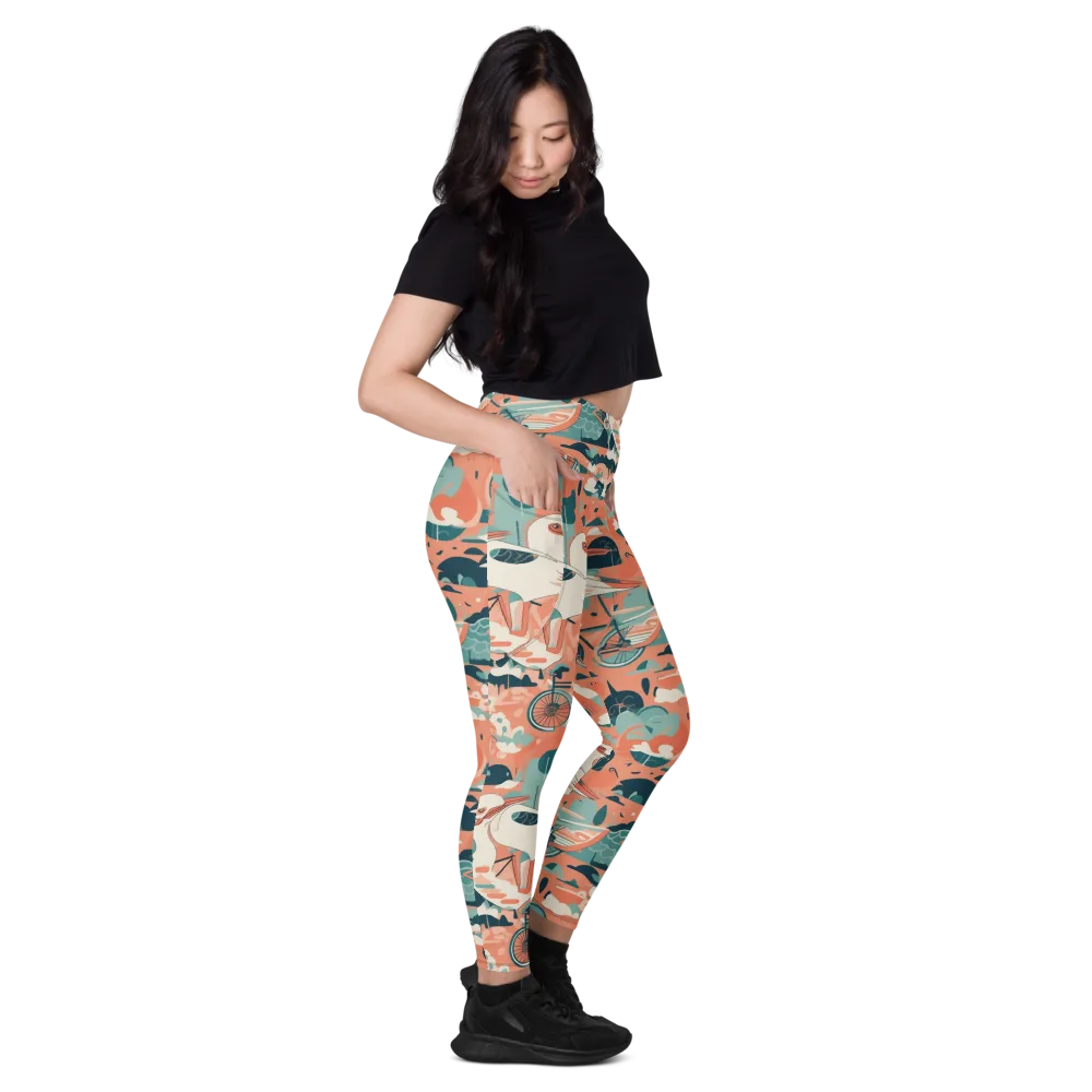 Bicycle Lagoon on Leggings with Pockets — Right