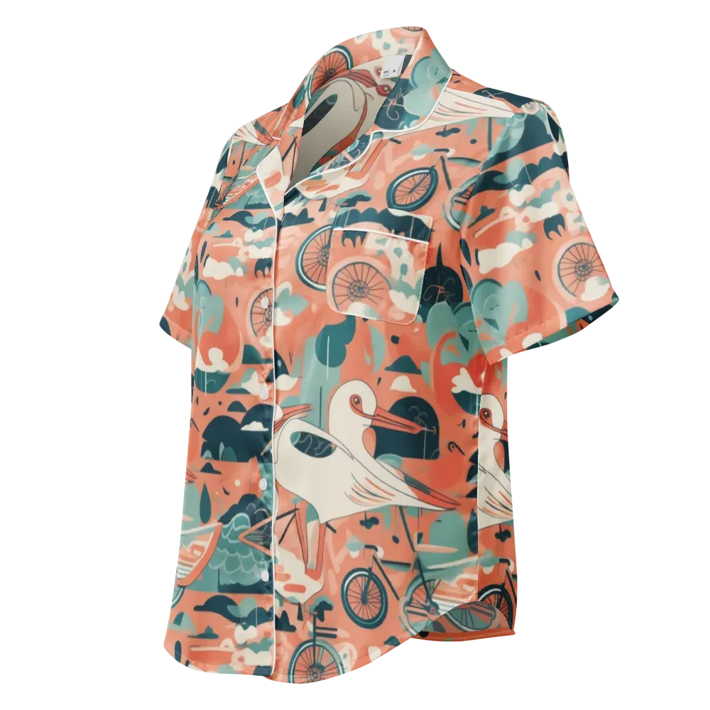 Bicycle Lagoon on Women's Short Sleeve Pajama Top — Left Front