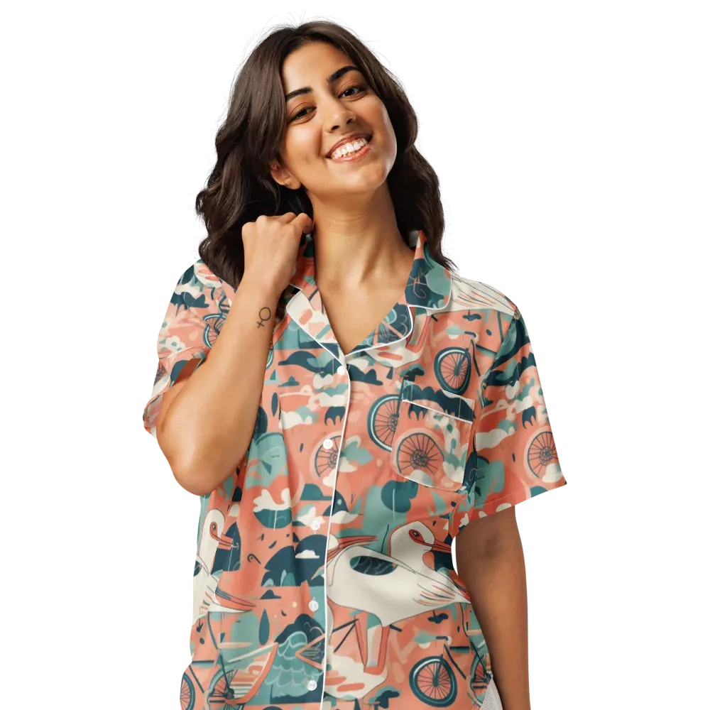 Bicycle Lagoon on Women's Short Sleeve Pajama Top — Front
