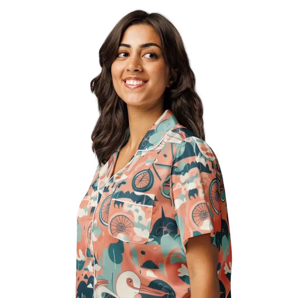 Bicycle Lagoon on Women's Short Sleeve Pajama Top — Left Front