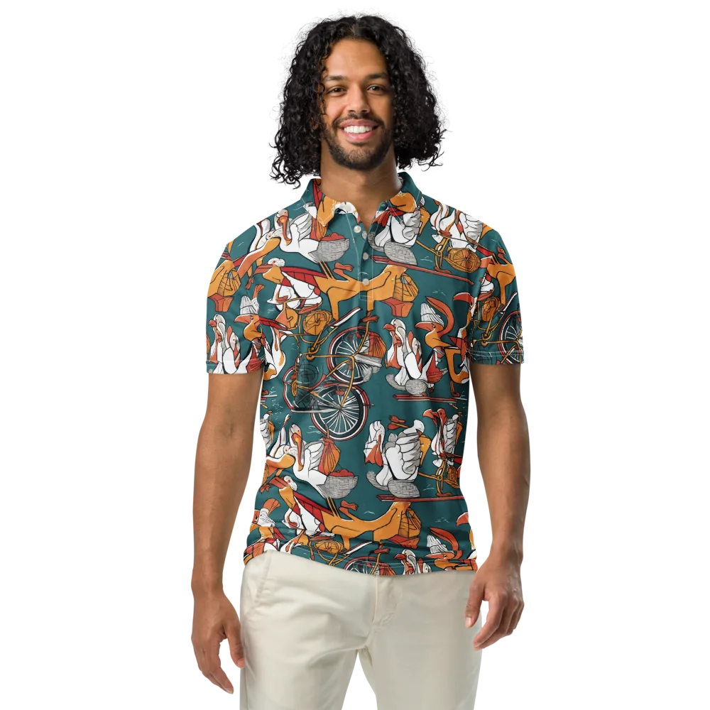 Pelican Velodrome on Men's Slim Fit Polo Shirt — Front