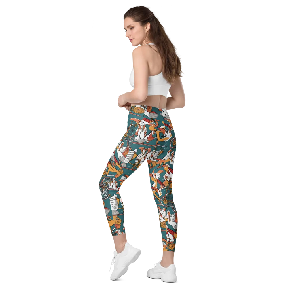 Pelican Velodrome on Leggings with Pockets — Left Back