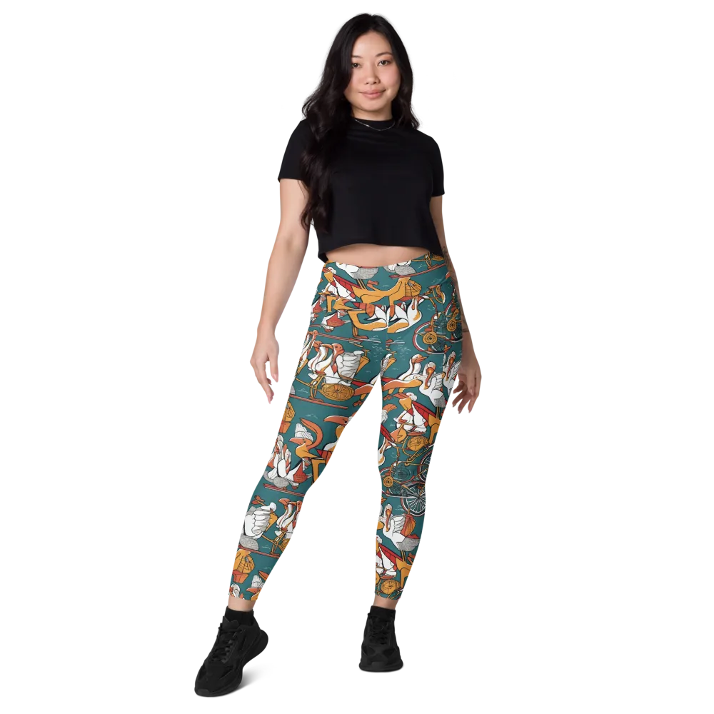 Pelican Velodrome on Leggings with Pockets — Front