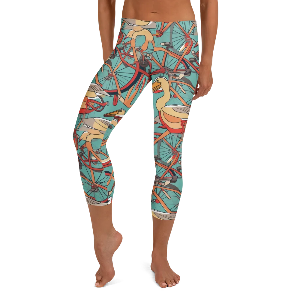 Pelican Pedal Parade on Capri Leggings — Front