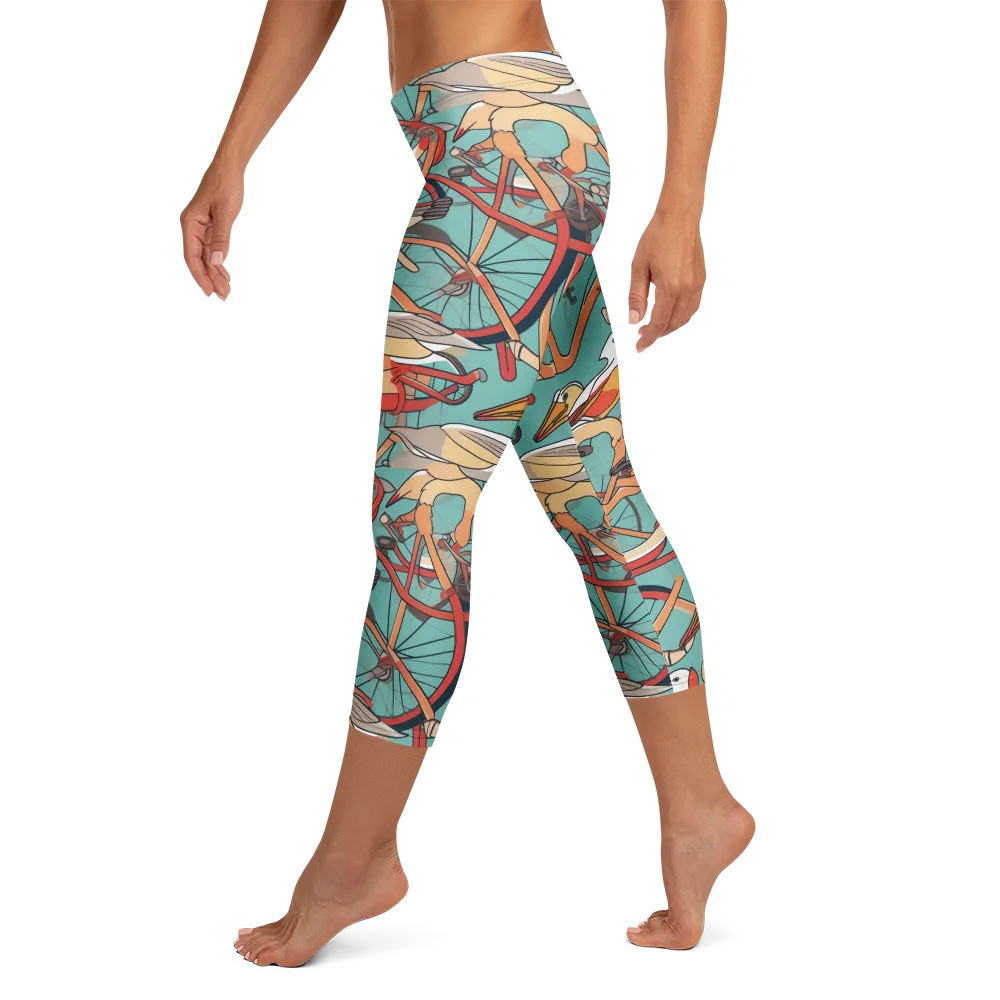 Pelican Pedal Parade on Capri Leggings — Left