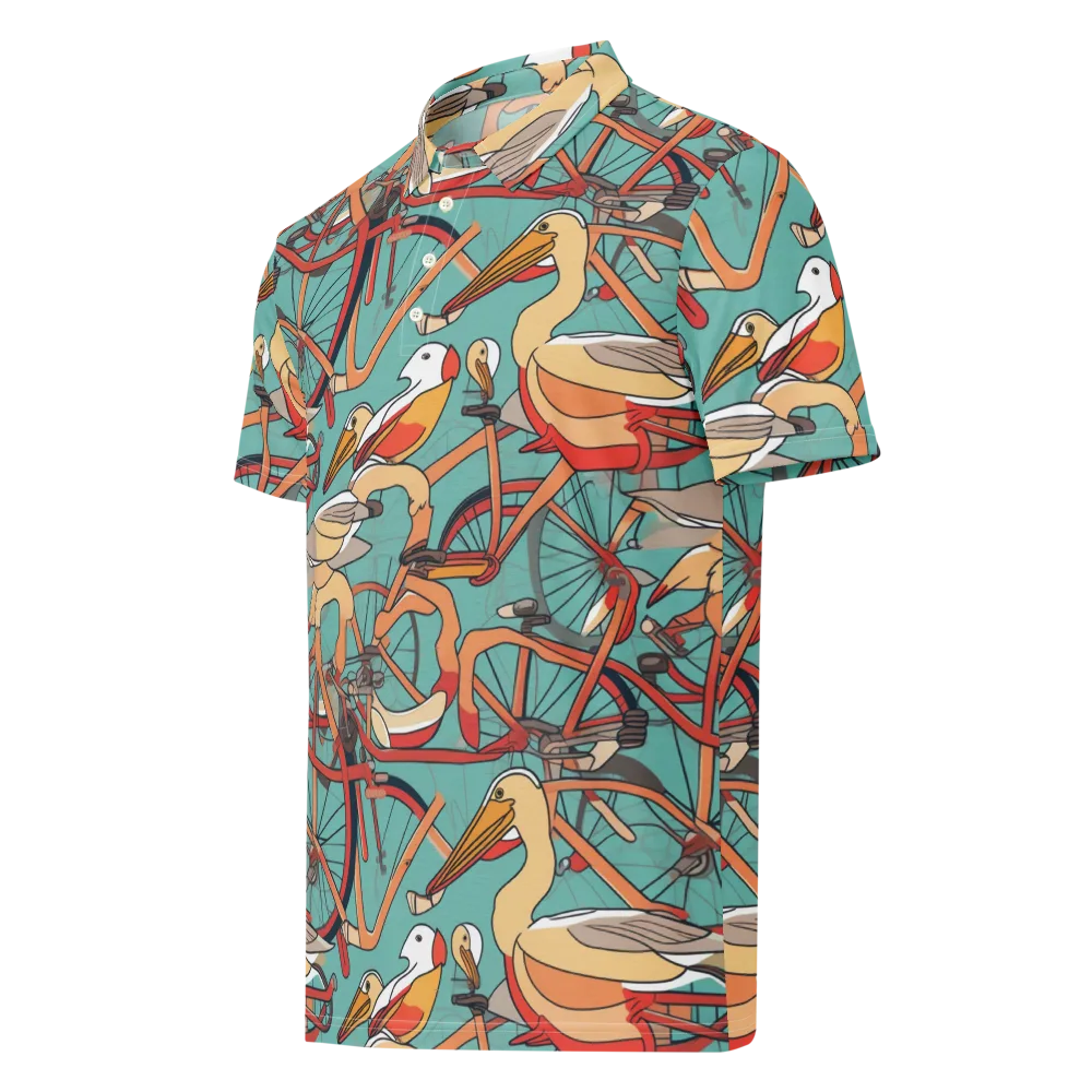 Pelican Pedal Parade on Men's Slim Fit Polo Shirt — Left Front