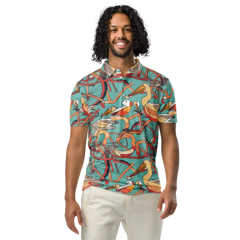 Pelican Pedal Parade on Men's Slim Fit Polo Shirt — Front