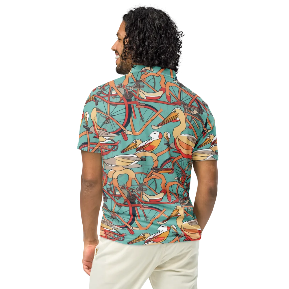 Pelican Pedal Parade on Men's Slim Fit Polo Shirt — Back