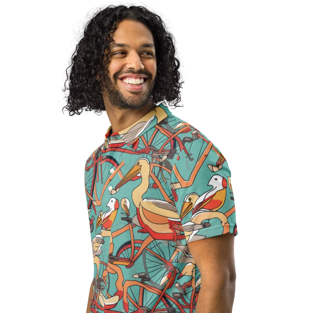Pelican Pedal Parade on Men's Slim Fit Polo Shirt — Left Front