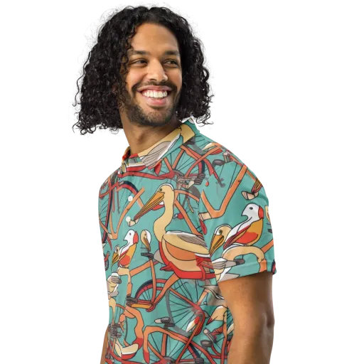 Pelican Pedal Parade on a Men's Slim Fit Polo Shirt