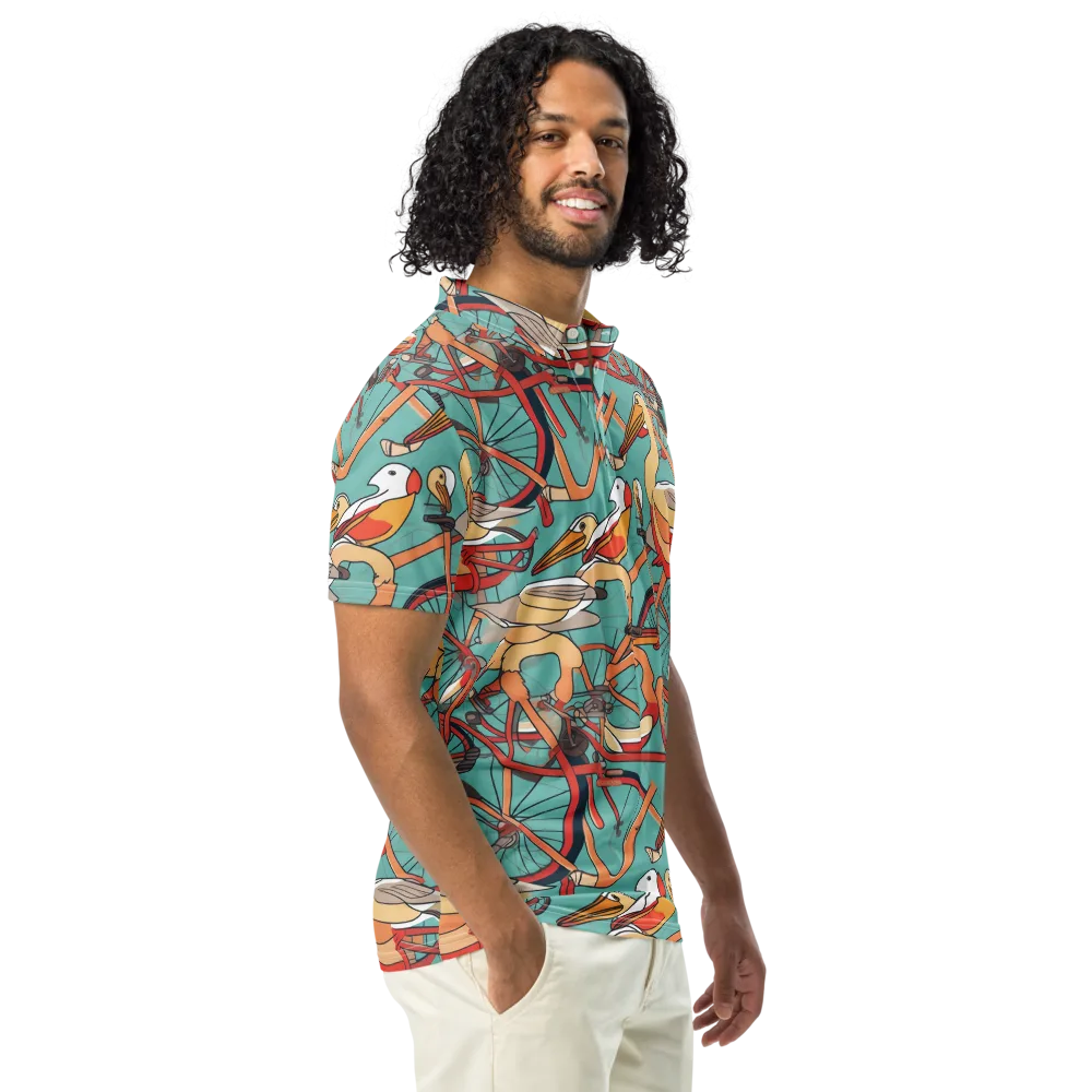 Pelican Pedal Parade on Men's Slim Fit Polo Shirt — Right Front