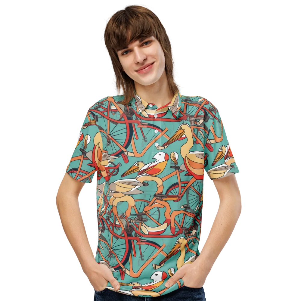 Pelican Pedal Parade on Men's Slim Fit Polo Shirt — Front