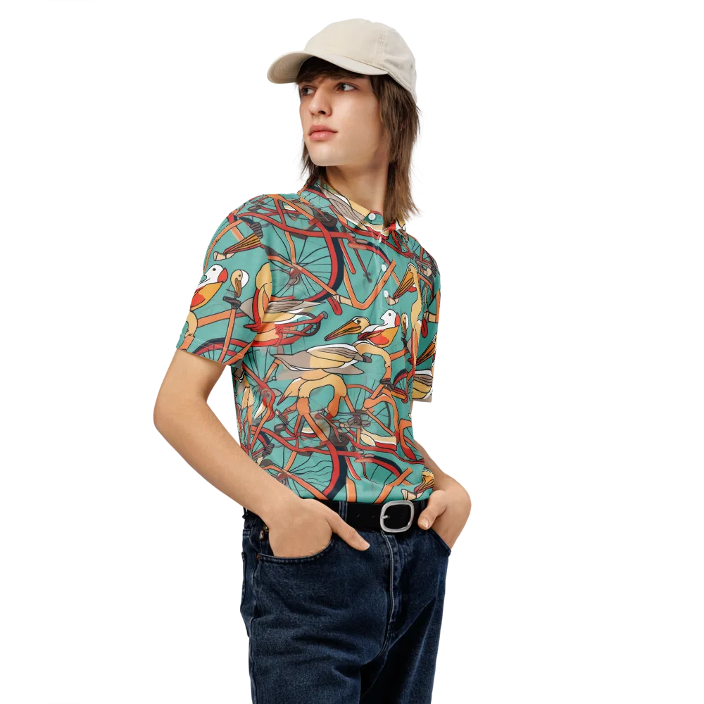 Pelican Pedal Parade on Men's Slim Fit Polo Shirt — Right Front