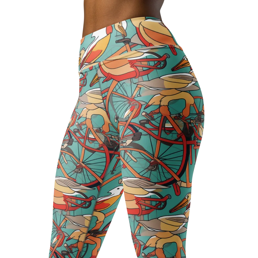 Pelican Pedal Parade on Yoga Leggings — Left Front