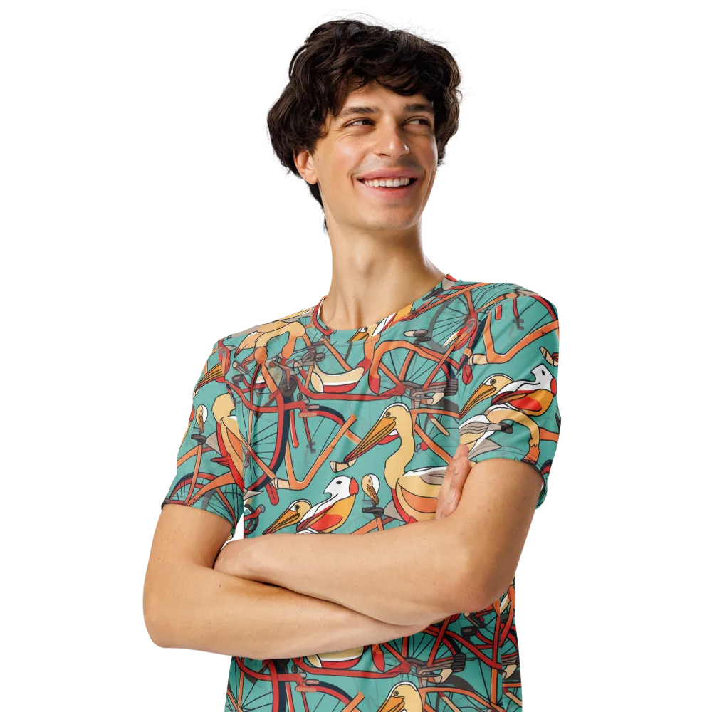 Pelican Pedal Parade on Men's Crew Neck T-Shirt — Left Front