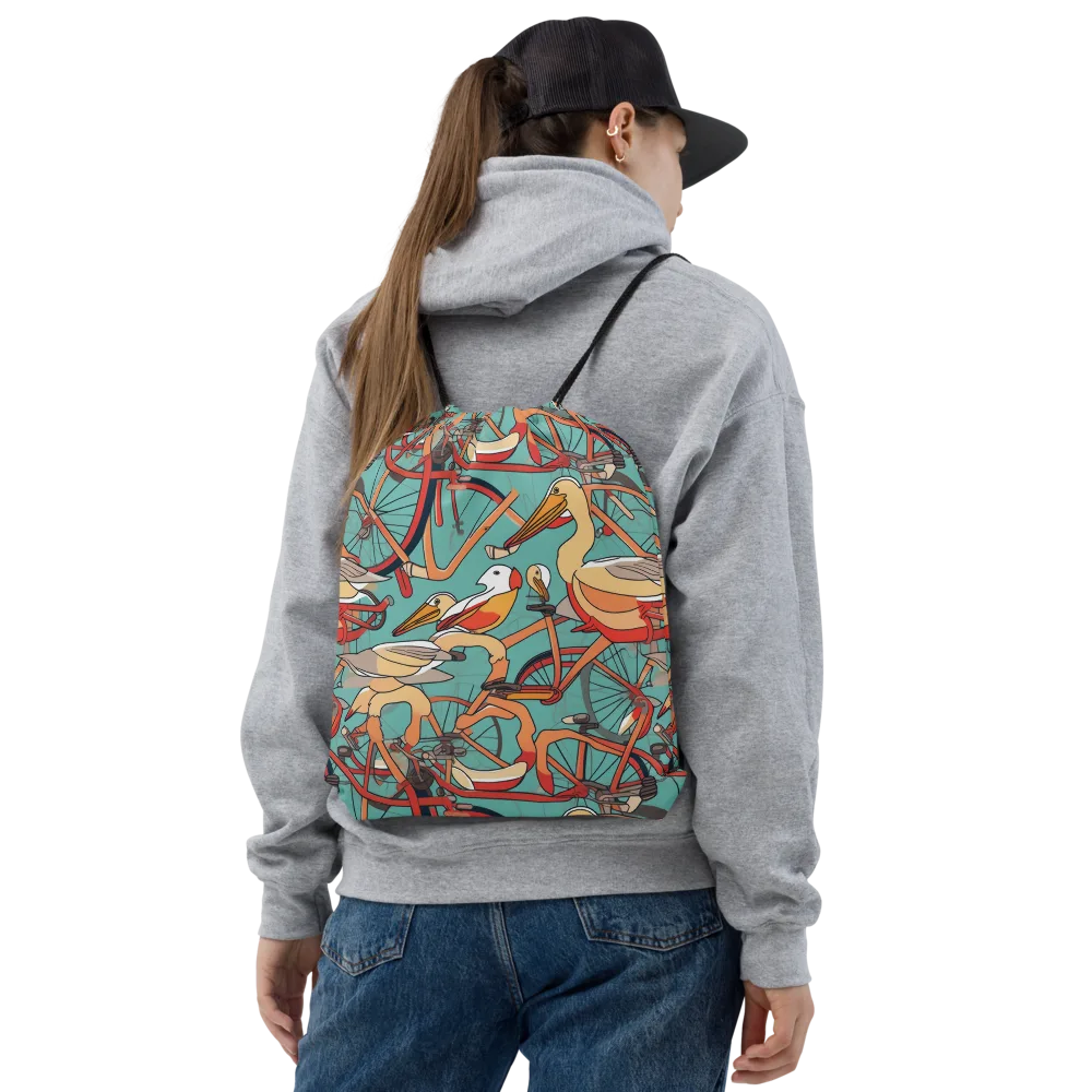 Pelican Pedal Parade on Drawstring Bag — Front