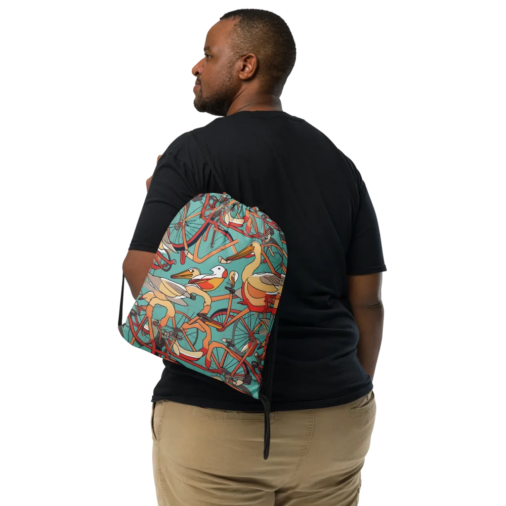 Pelican Pedal Parade on Drawstring Bag — Front