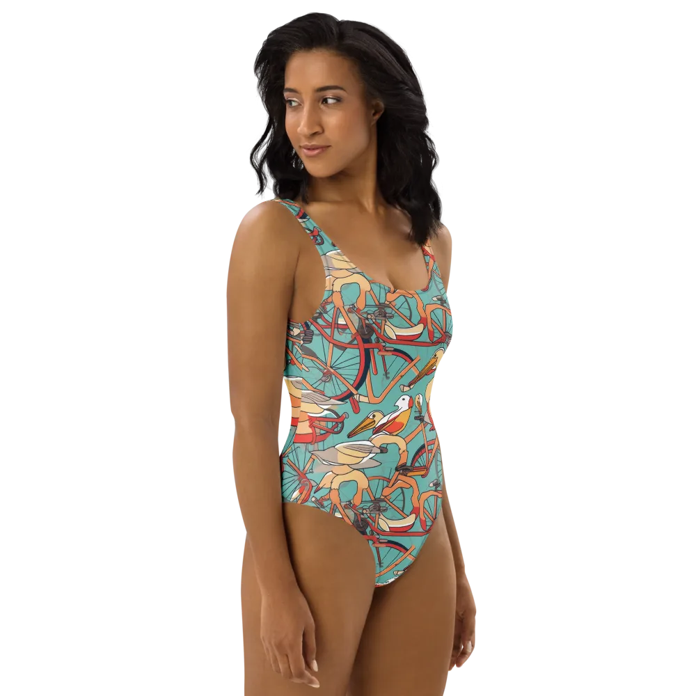 Pelican Pedal Parade on One-Piece Swimsuit — Right