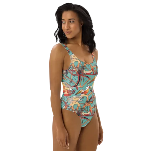 Pelican Pedal Parade on a One-Piece Swimsuit