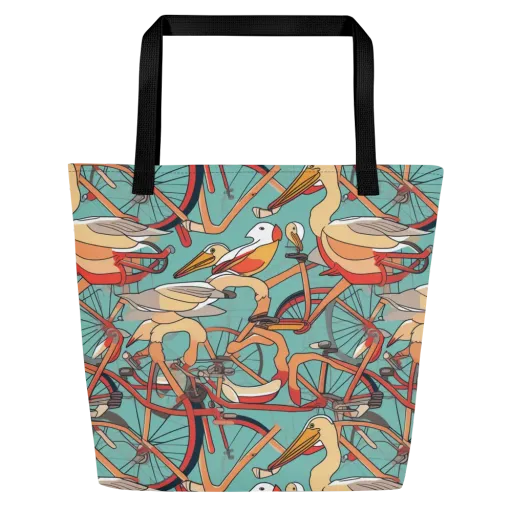 Pelican Pedal Parade on a Large Tote Bag W/ Pocket