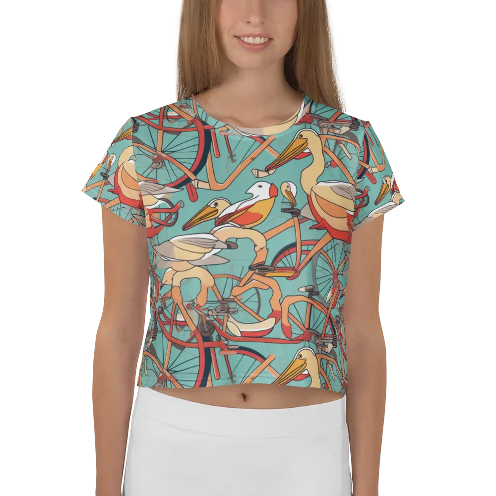 Pelican Pedal Parade on Crop Tee — Front