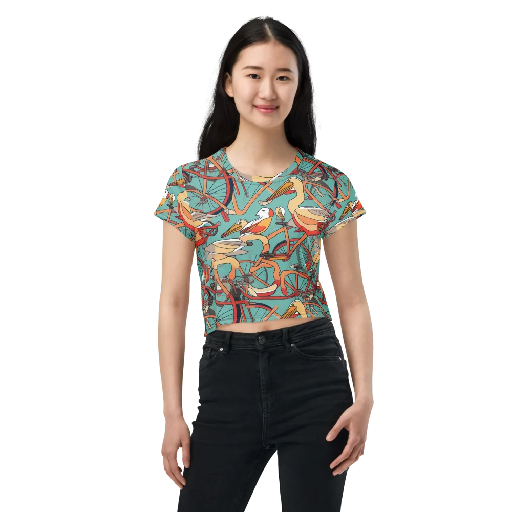 Pelican Pedal Parade on Crop Tee — Front