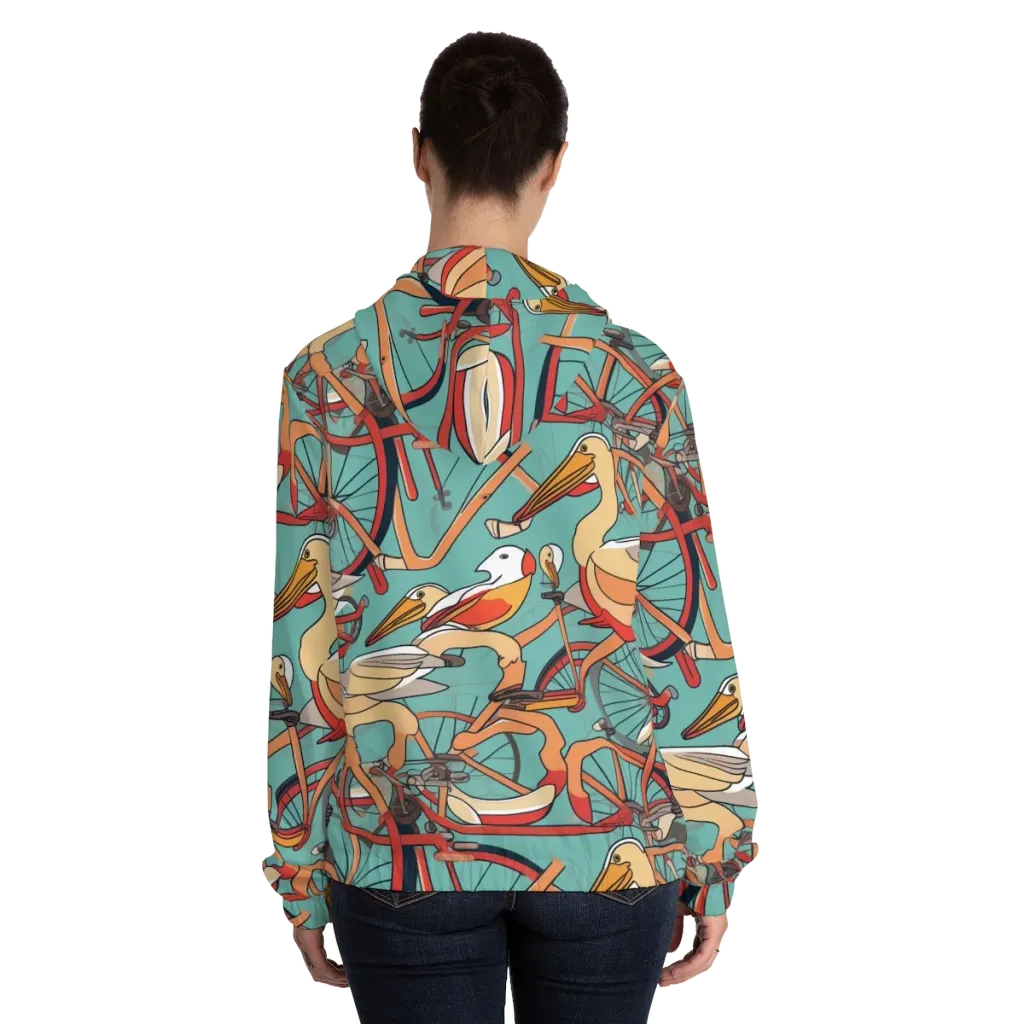 Pelican Pedal Parade on Women's Full-Zip Hoodie — Back On Person