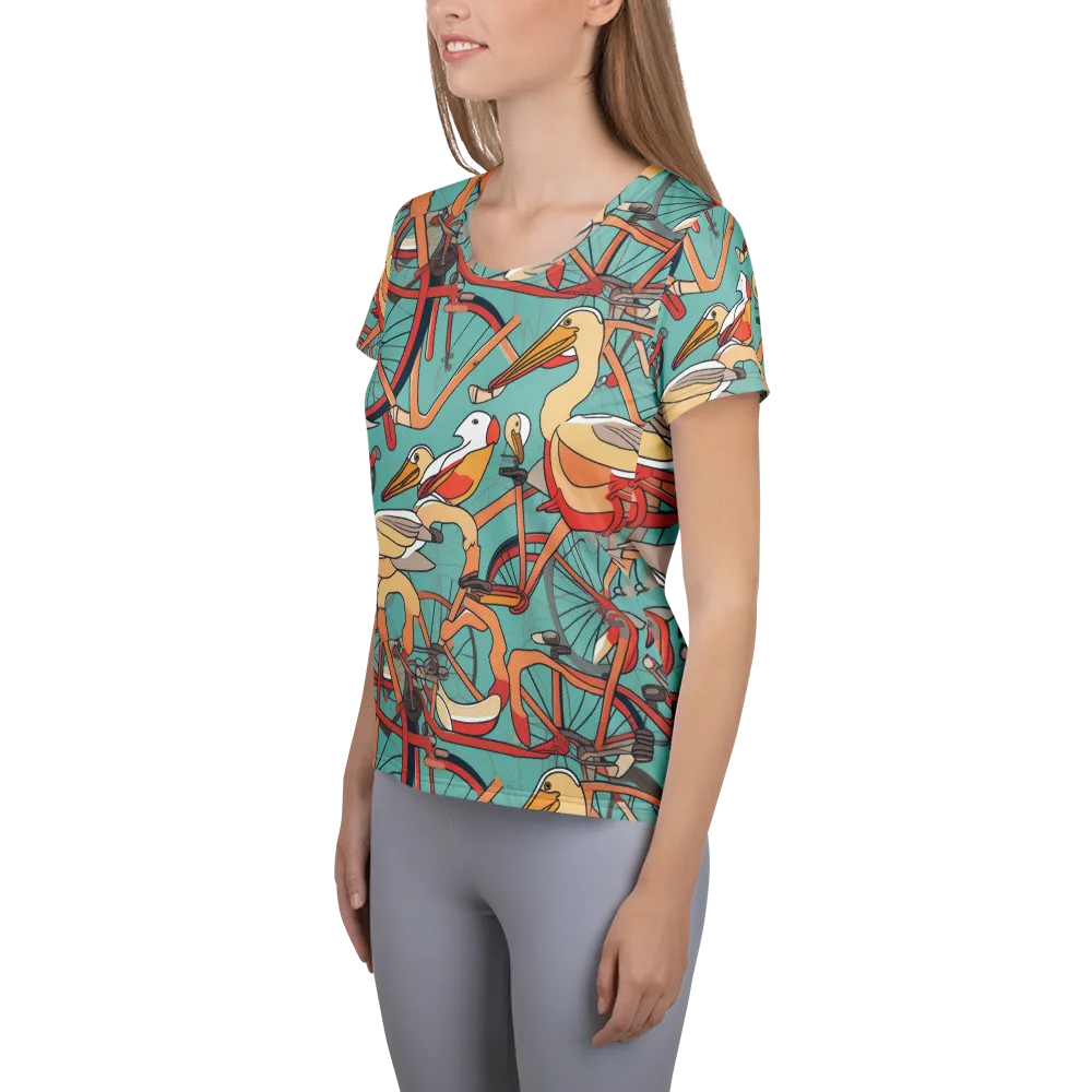 Pelican Pedal Parade on Women's Athletic T-Shirt — Left