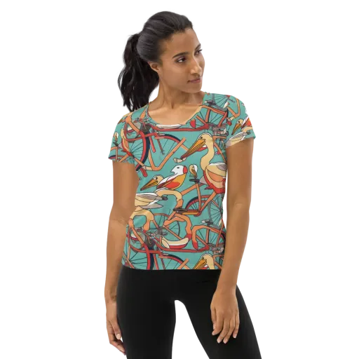 Pelican Pedal Parade on a Women's Athletic T-Shirt