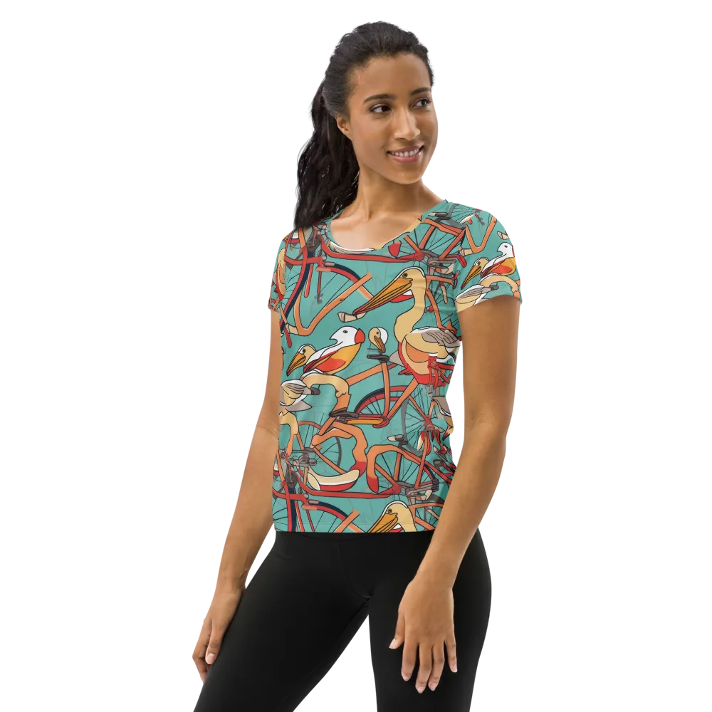 Pelican Pedal Parade on Women's Athletic T-Shirt — Left