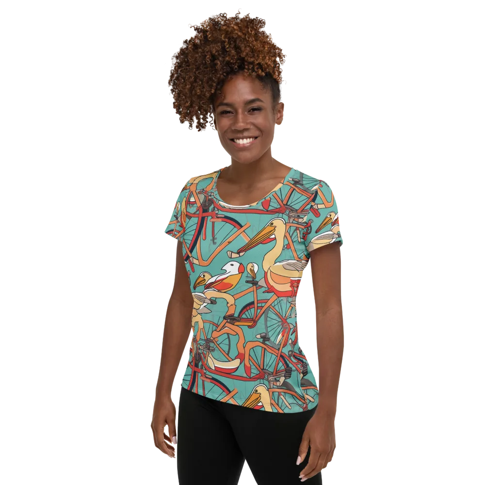 Pelican Pedal Parade on Women's Athletic T-Shirt — Left