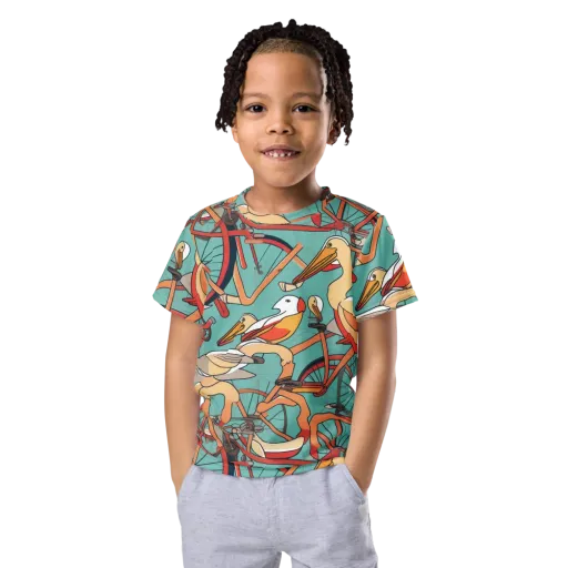 Pelican Pedal Parade on a Kids Crew Neck T-Shirt
