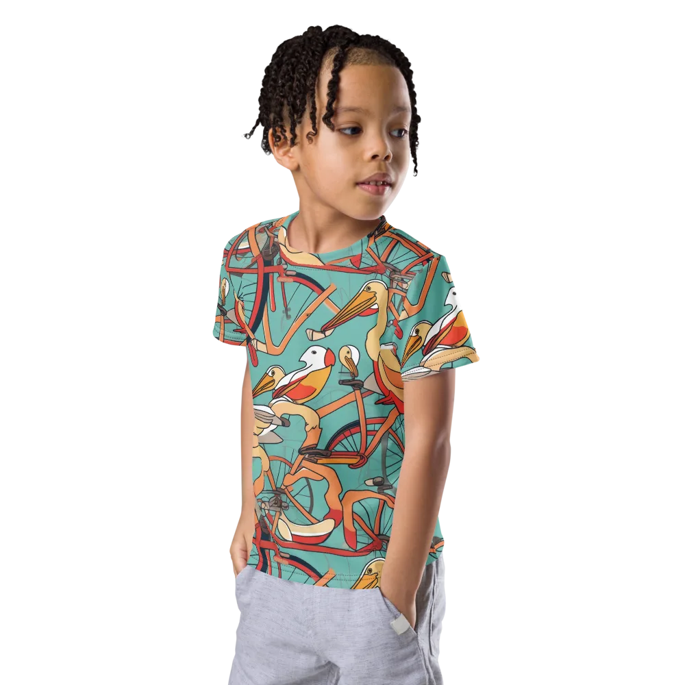 Pelican Pedal Parade on Kids Crew Neck T-Shirt — Left Front