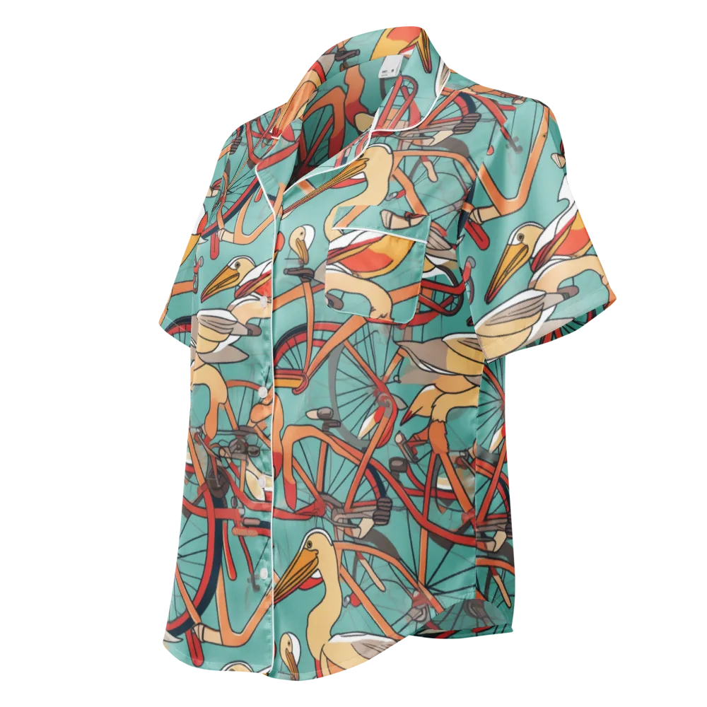 Pelican Pedal Parade on Women's Short Sleeve Pajama Top — Left Front
