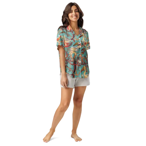 Pelican Pedal Parade on a Women's Short Sleeve Pajama Top