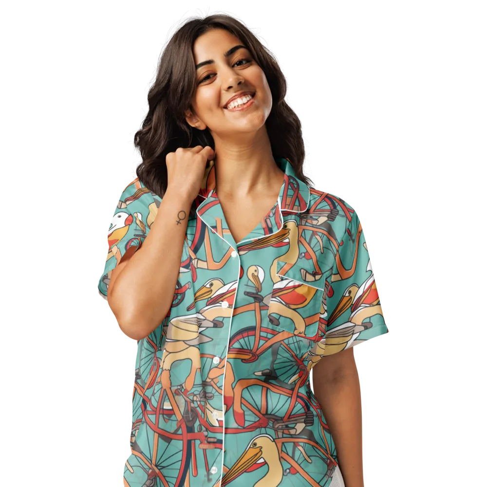 Pelican Pedal Parade on Women's Short Sleeve Pajama Top — Front
